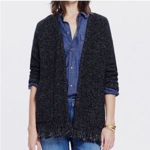Madewell Black and White Momento Fringe Cardigan Sweater, Size S